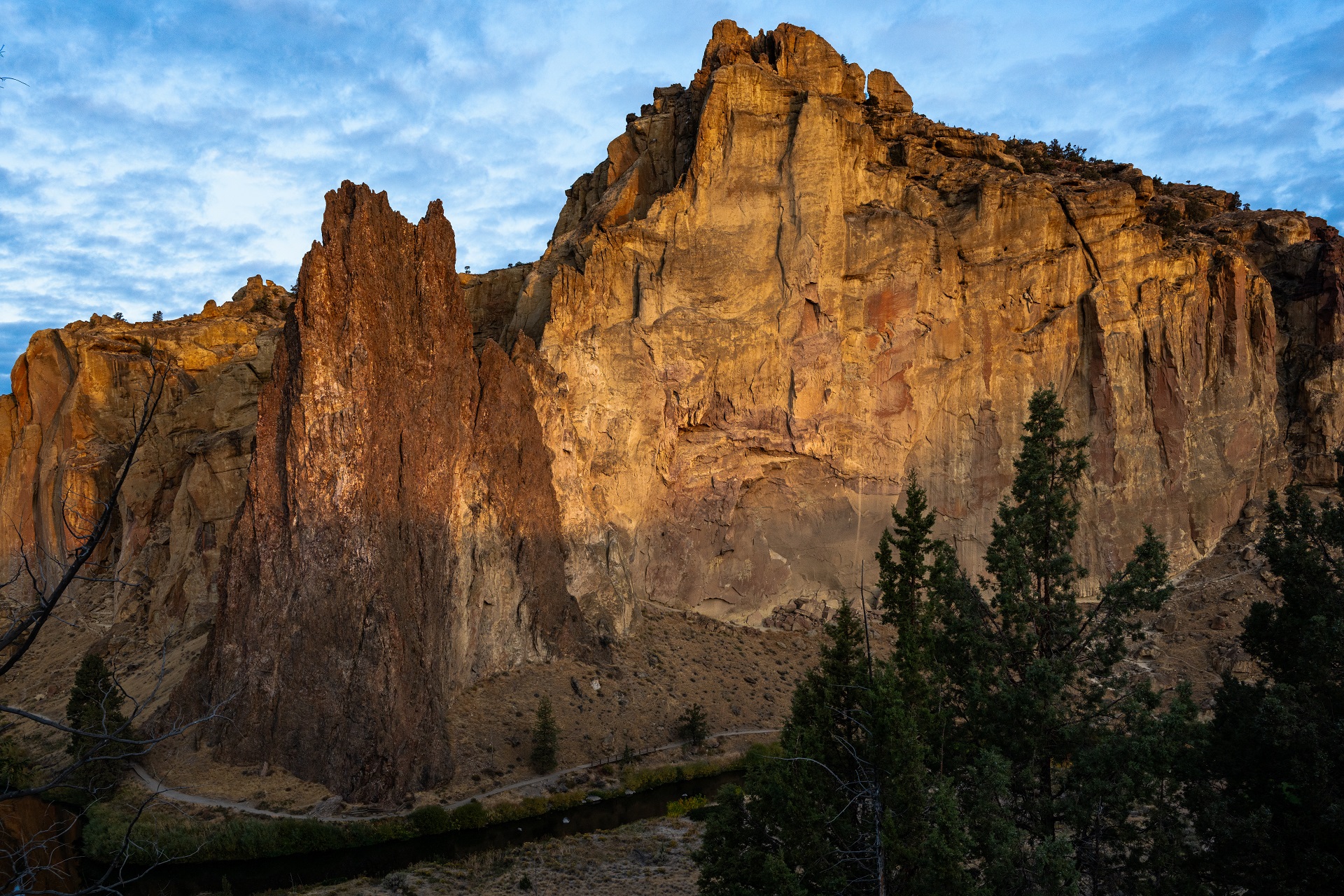 Smith Rock golden spires with the Crooked River winding through the canyon at sunrise, Central Oregon fine art landscape by Tammy Jaquith