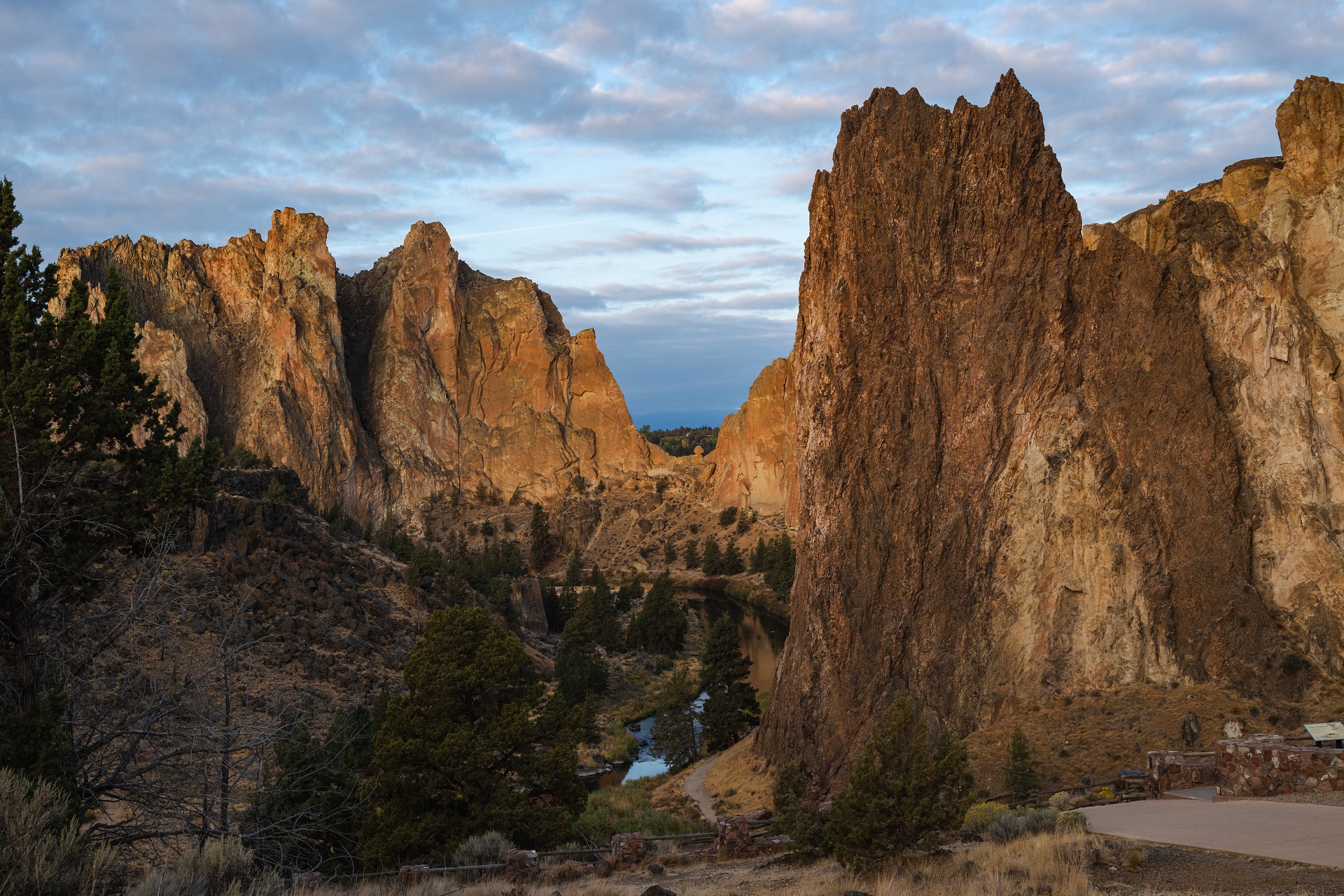 Smith Rock golden spires with the Crooked River winding through the canyon at sunrise, Central Oregon fine art landscape by Tammy Jaquith